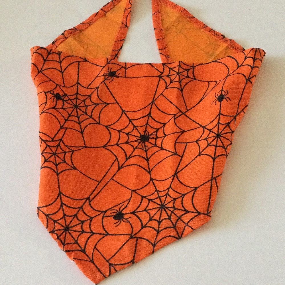 HOTEL DOGGY BANDANA SPIDERWEB PRINT ORANGE BLACK HALLOWEEN M/L NWOT